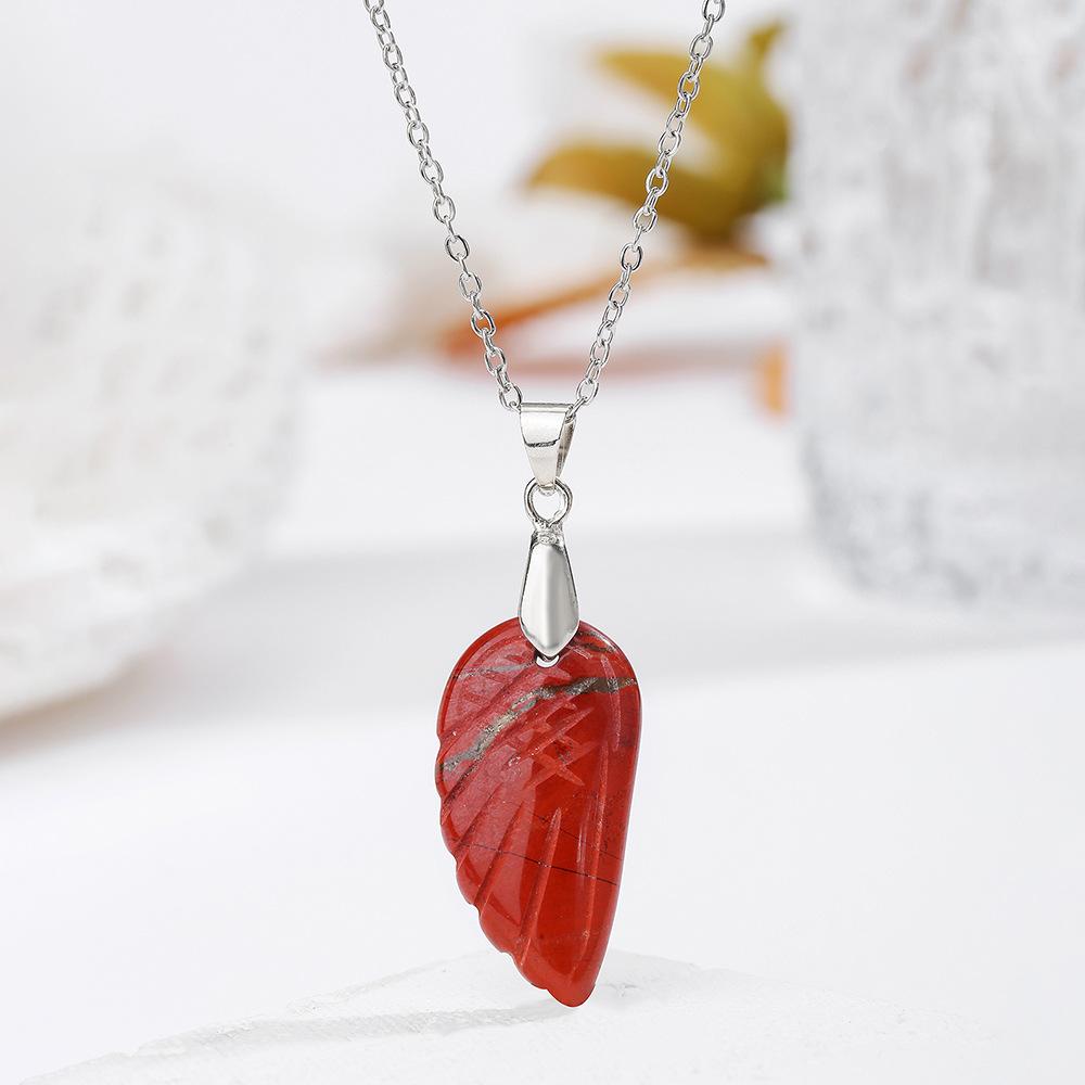 Natural crystal pendant, white crystal necklace, angel wing pendant, bohemian jewelry