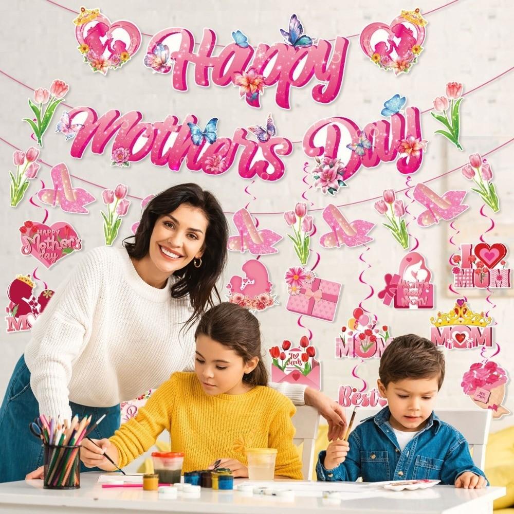 Blumenmuster Banner Dekoration Rosa Buchstabenflaggen Schmuck Neue Hängende Spiralen Party DIY Dekoration