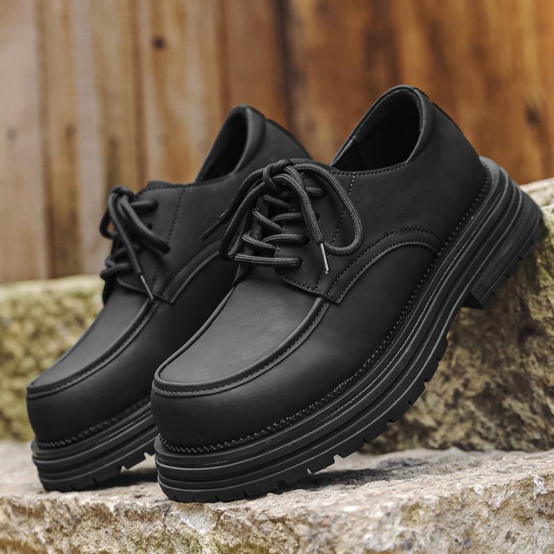 New loafers 24 years old spring fashion versatile round head light mouth thick heel lace-up British style men's shoes 44316-J