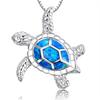 Boho Fashion Flower Pendant Necklace for Women Girl Charm Blue Imitation Opal Necklace Trendy Wedding Party Jewelry