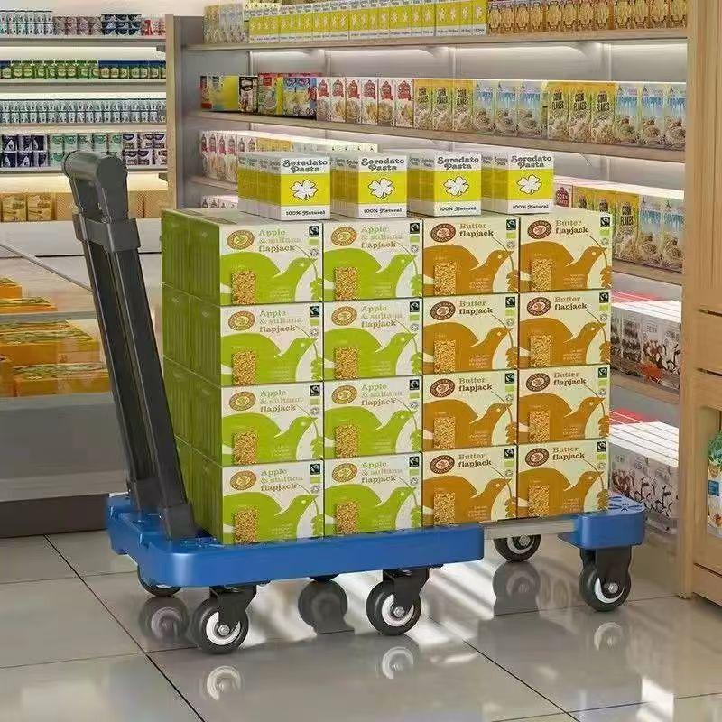 Foldable Retractable Trolley: Portable Cart for Household, Shopping, or Luggage
