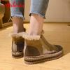 Fashion Aphixta Real Hair Warm Winter Crystals Shoes Woman Elastic Band Couple Chunky Sole Platform Big Size 44 Waterproof Ankle Boots