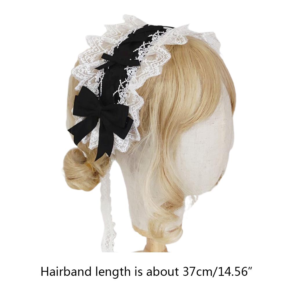 Women Ribbon Bowknot Headband Lace Pleated Edge Kawaii Maid Cosplay Props