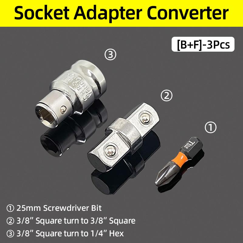 Double Square Head Socket Adapter Converter Reducer Set 1/4 3/8 1/2 Impact Drive Ratchet Wrench Socket Adaptor Repair Hand Tool