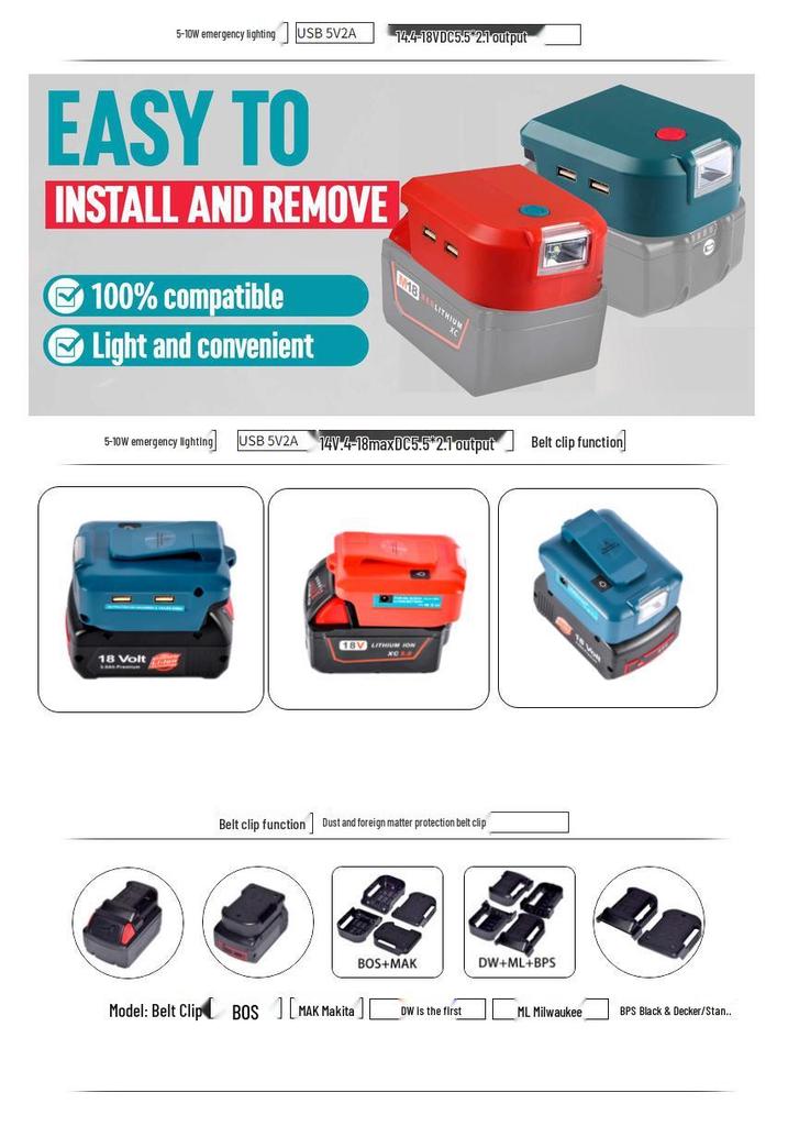 Compatible with 18-20V Lithium Batteries: DeWalt, Makita, Milwaukee, Craftsman, Ryobi, Bosch, Black & Decker