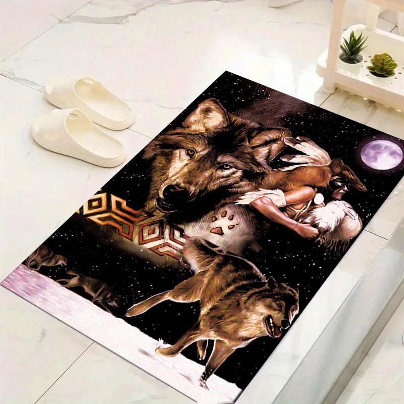 Native Indian Wolf Carpet Rug for Living Room Bedroom Home Sofa Decoration,Kids Play Non-slip Floor Mat