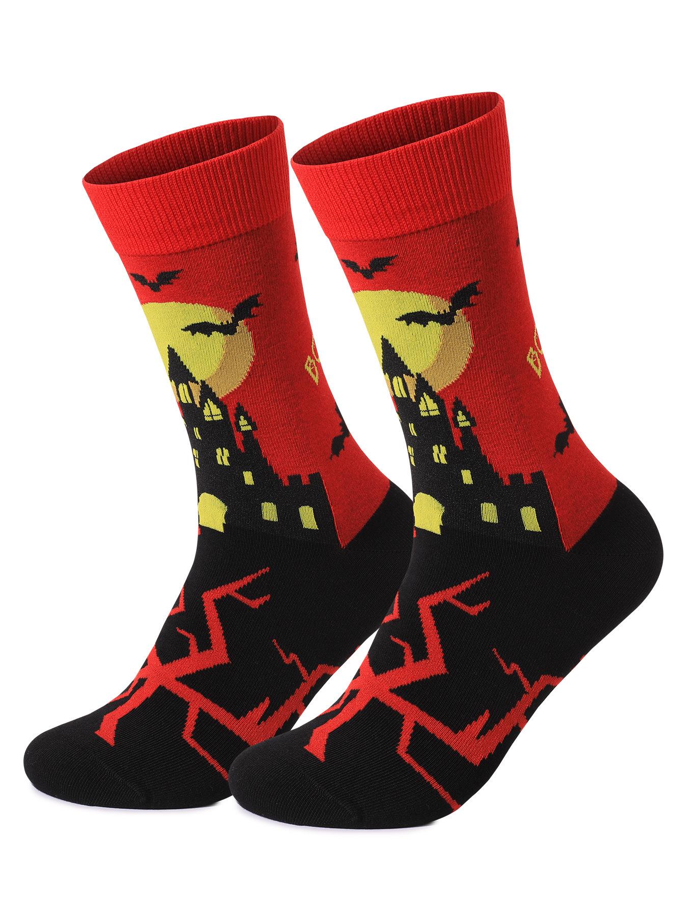 Custom Halloween Mid-Calf Socks: Witch, Scarecrow, Castle Designs in Gift Box 44-49