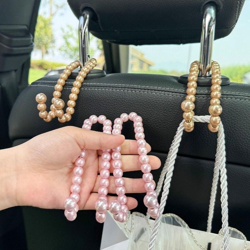 2Pcs Strong Storage Pearl Hanger Auto Hook Rear Bearing Car Seat Headrest Hooks  Clothes