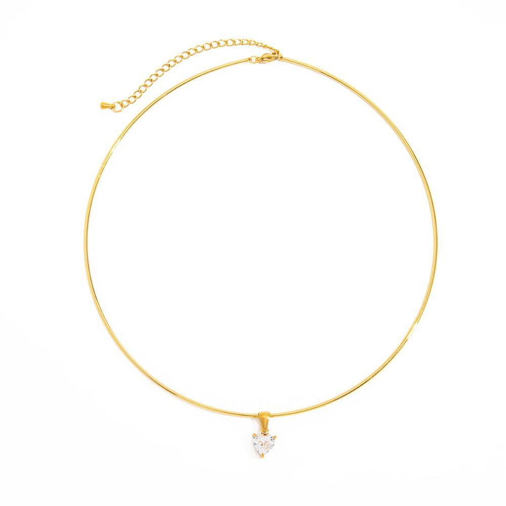 Collier Ras-du-cou Doré Plaqué Or 18K PVD Chaîne Métallique Pendentif Géométrique Doré Zircon Bohème Exagéré