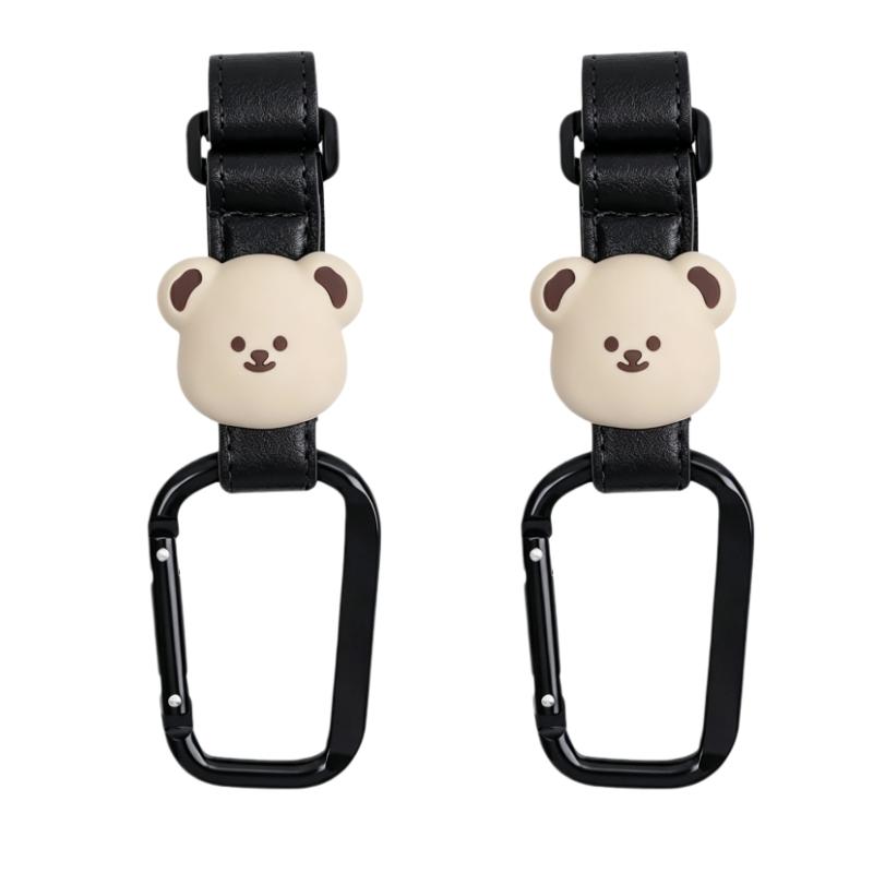 1/2Pcs Baby Stroller Hooks Cute Cartoon Bear Bicycle Stroller Organizer Hook Pu Leather Hooks For Hanging Baby Stroller