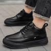 Sapatos novo outono e inverno novo esportes casuais ao ar livre sapatos de couro de cano médio pretos