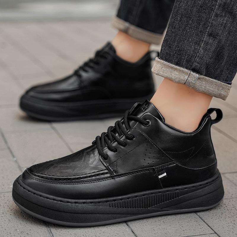 Sapatos novo outono e inverno novo esportes casuais ao ar livre sapatos de couro de cano médio pretos