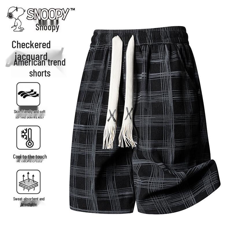 Snoopy Men s Plaid Casual Shorts M