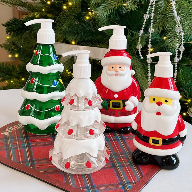 300ML Christmas Soap Dispenser Santa Snowman Penguin Pump Bottle Shampoo Lotion Refillable Container Bathroom Accessories