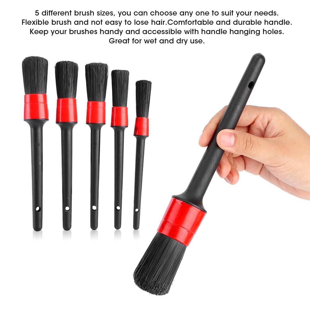 5pcs Car Detailing Brush Dry Wet Dual Use Cleaning Washing Hair Brushes Portable Auto Detail Tool