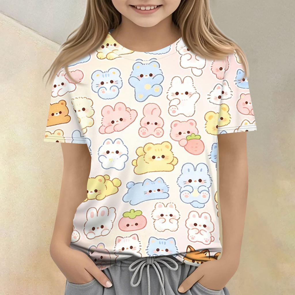 Kids Animal Print Crew Neck Short Sleeve Casual Loose Fit T Shirt Soft Comfortable Fabric Suitable for Everyday Wear