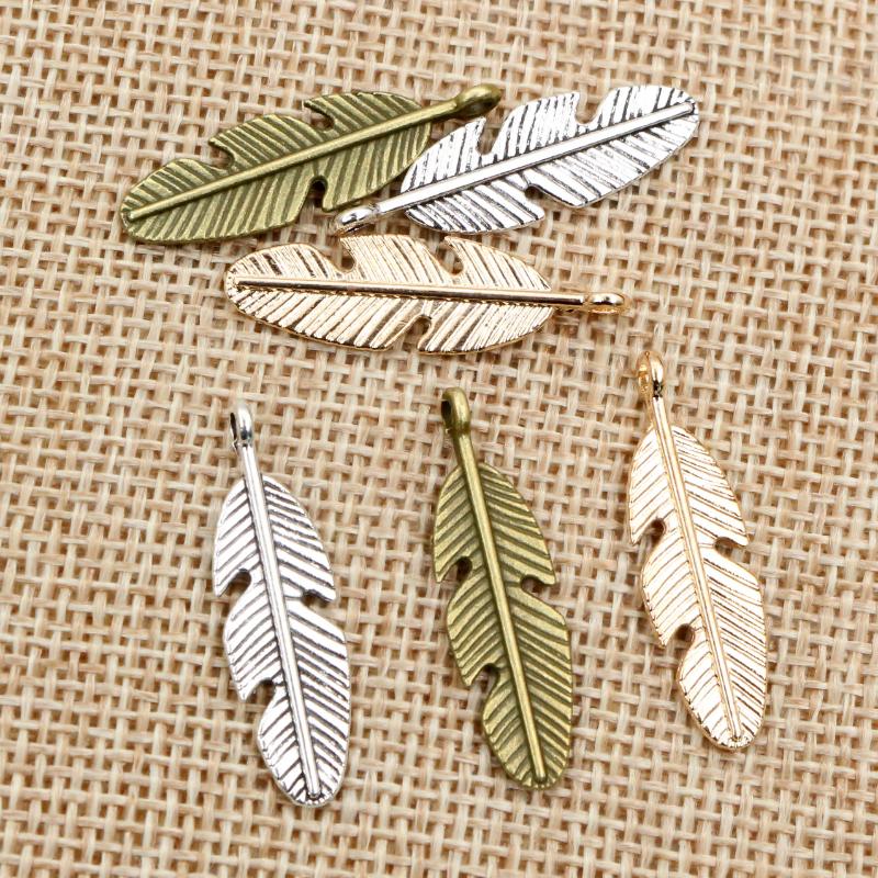 30pcs 28x8mm Feather Charms Pendant Bronze Antique Silver Plated DIY Jewelry Making Accessories Findings for Necklace Bracelet