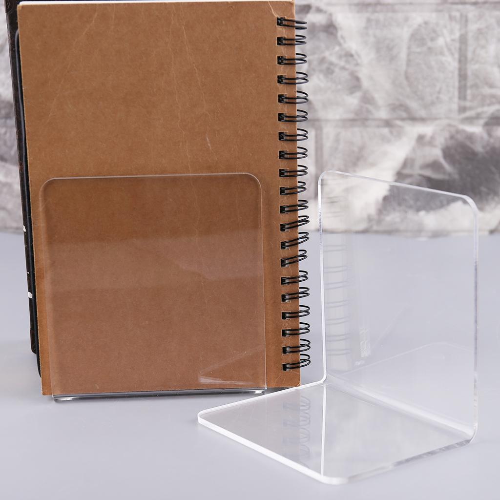 2Pcs Clear Acrylic Bookends L-shaped Desk Organizer Desktop Book Holder School S