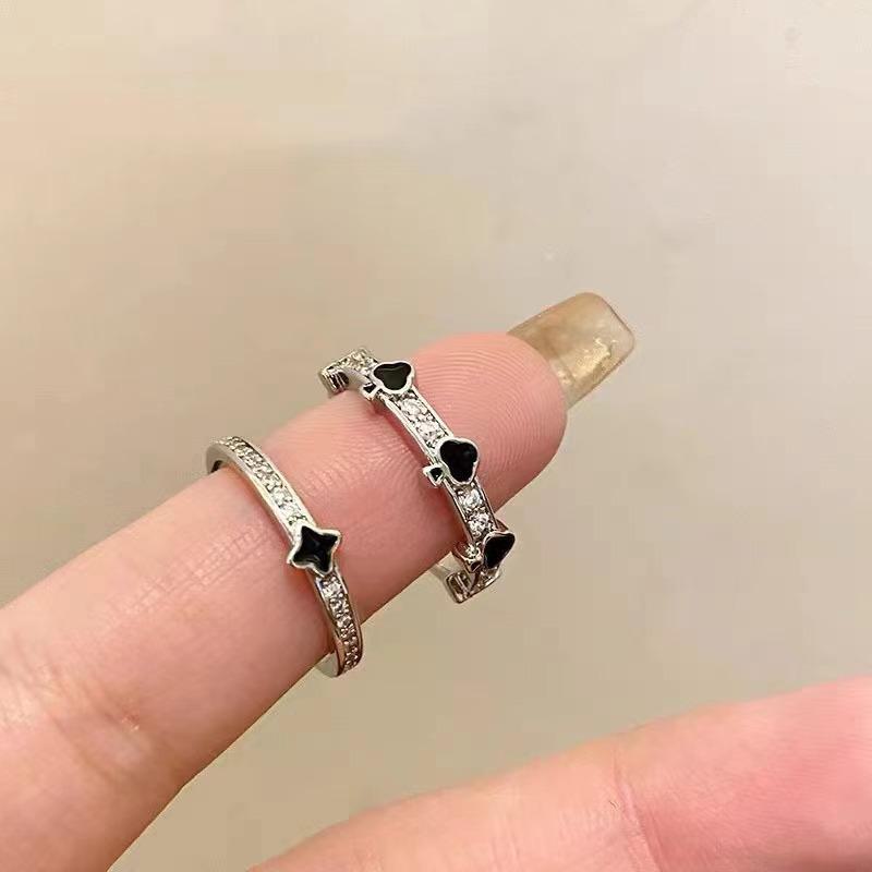 Open Black Love Drip Glaze Ring for Women: Niche, High-End, Chic Design in Cold Style