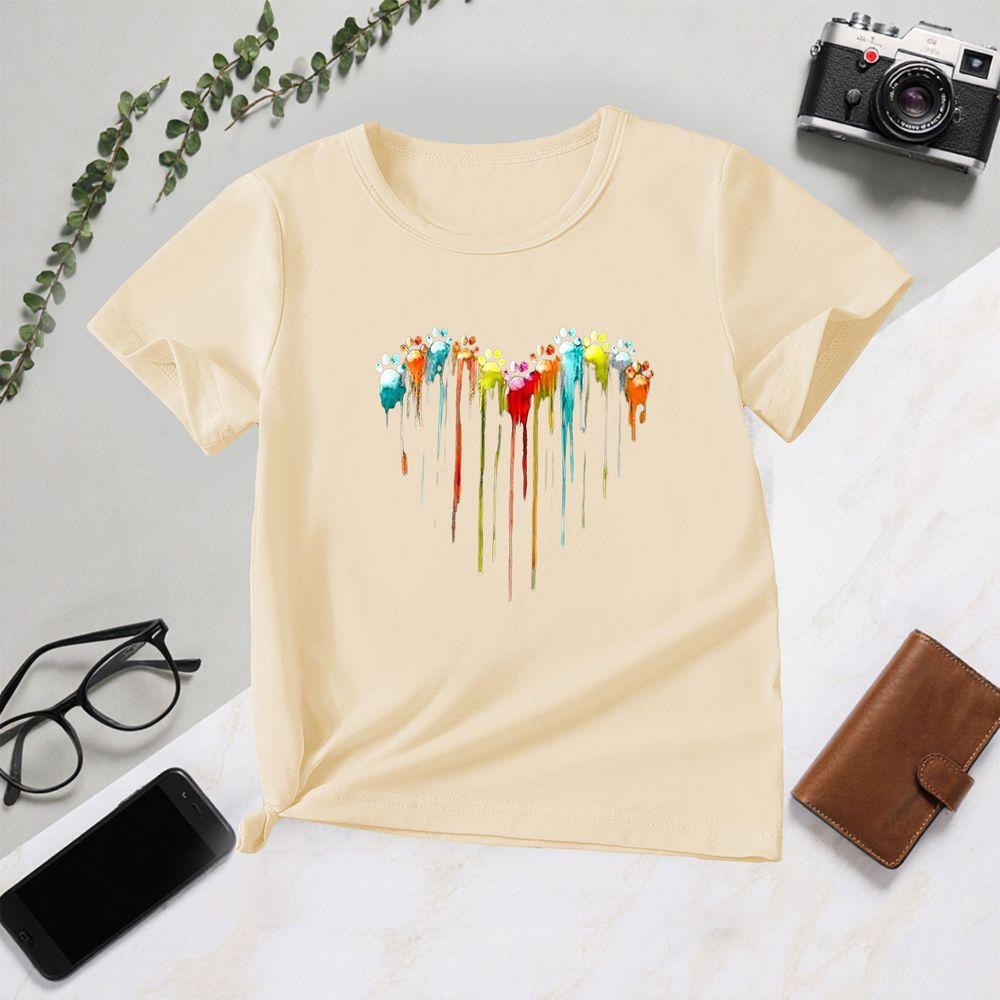 Colorful Paint Splatter Heart Graphic T-Shirt Women Summer Short Sleeve Love Print Vintage Tops Female
