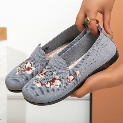Slip-on Bestickte Bedruckte Damenschuhe Damen Fliegende Mesh Schuhe Flach Bequem Einlagige Schuhe Modisch Lässig Mutti Schuhe, Damenschuhe