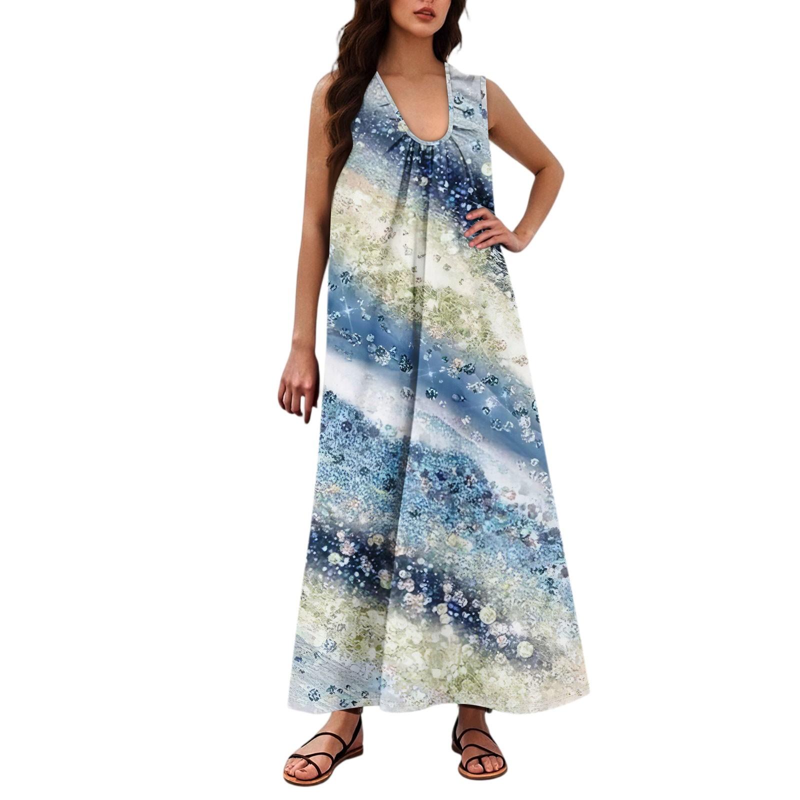 

Женская Мода Повседневная А-силуэт Цветочный Принт Эффект Молотка Свободная Длинная Юбка с Карманами M синий