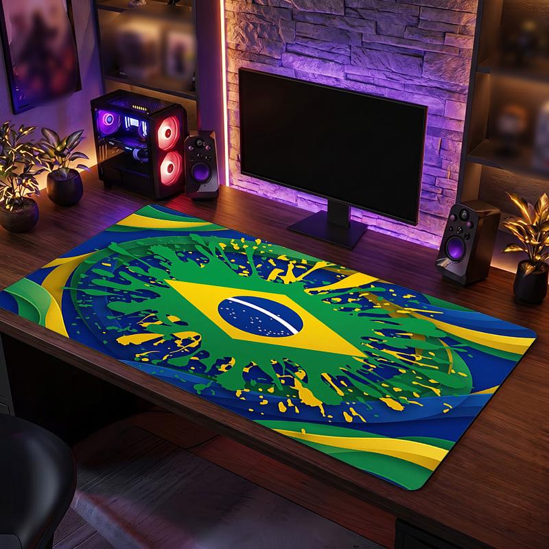 Brazil Football Crest Mouse Pad, Extended Non Slip Rubber Desk Mat for Gaming Office Laptop Fan Gift
