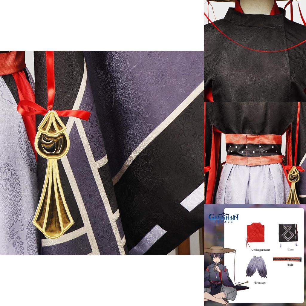 Original Genshin Impact Black Main Cosplay Costume Set Polyester Fabric Game Theme Characters)