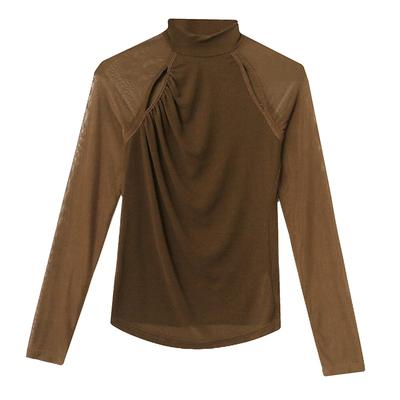 Half Turtleneck Base Shirt for Women In Winter New Sexy Hollow Long-sleeved T-shirt Tight Inner Mesh Top