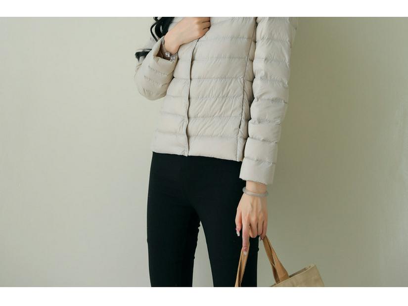 Women's Lightweight Pinghu White Duck Down Jacket, Collarless, Round Neck, Autumn/Winter Outerwear