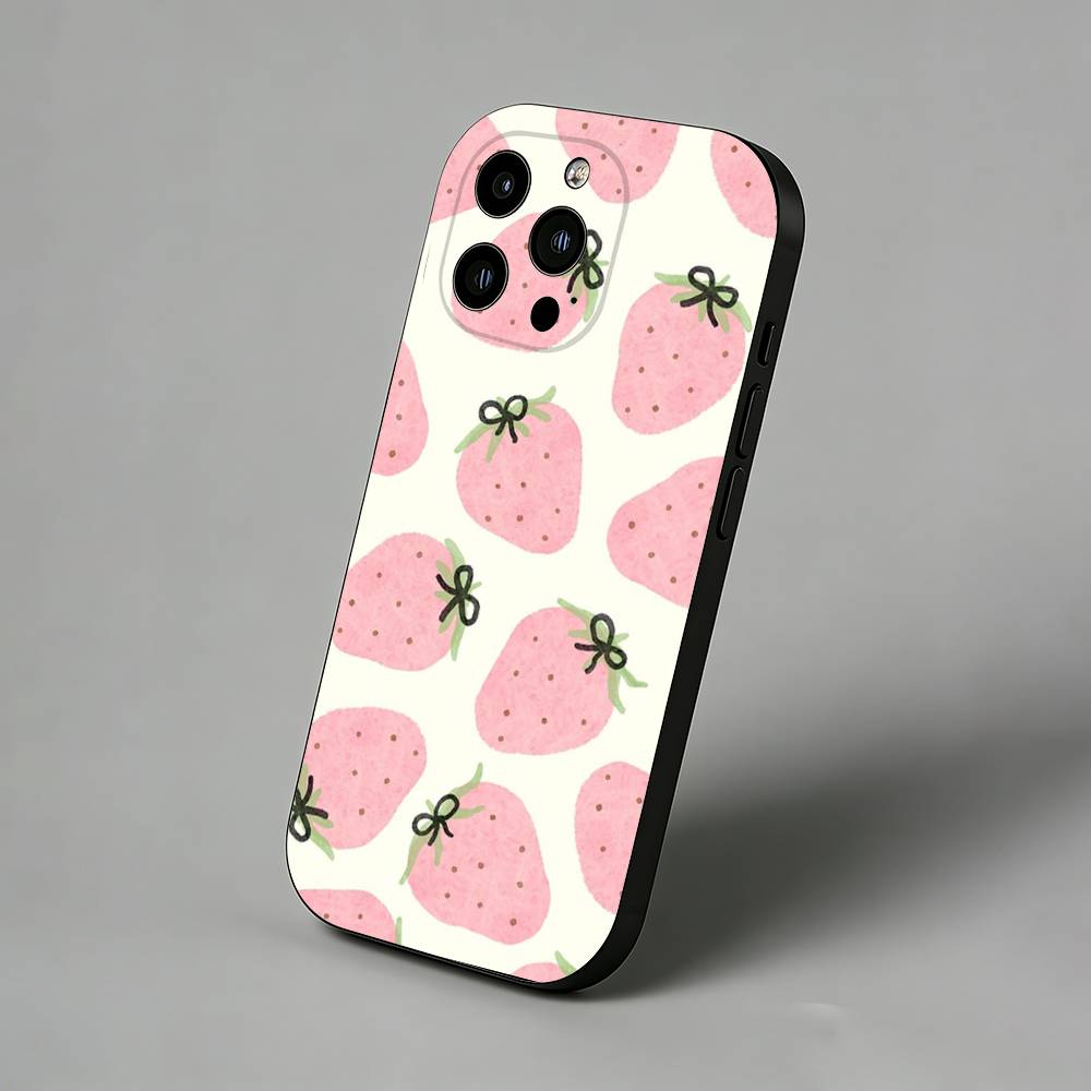 Vollbild-Schutzhülle in Pink-Erdbeer-Optik mit schlanker Rückseite für iPhone 17 Air, 16 Pro Max, 16e, 15 Plus, 14, 13 Mini, 12 und 11