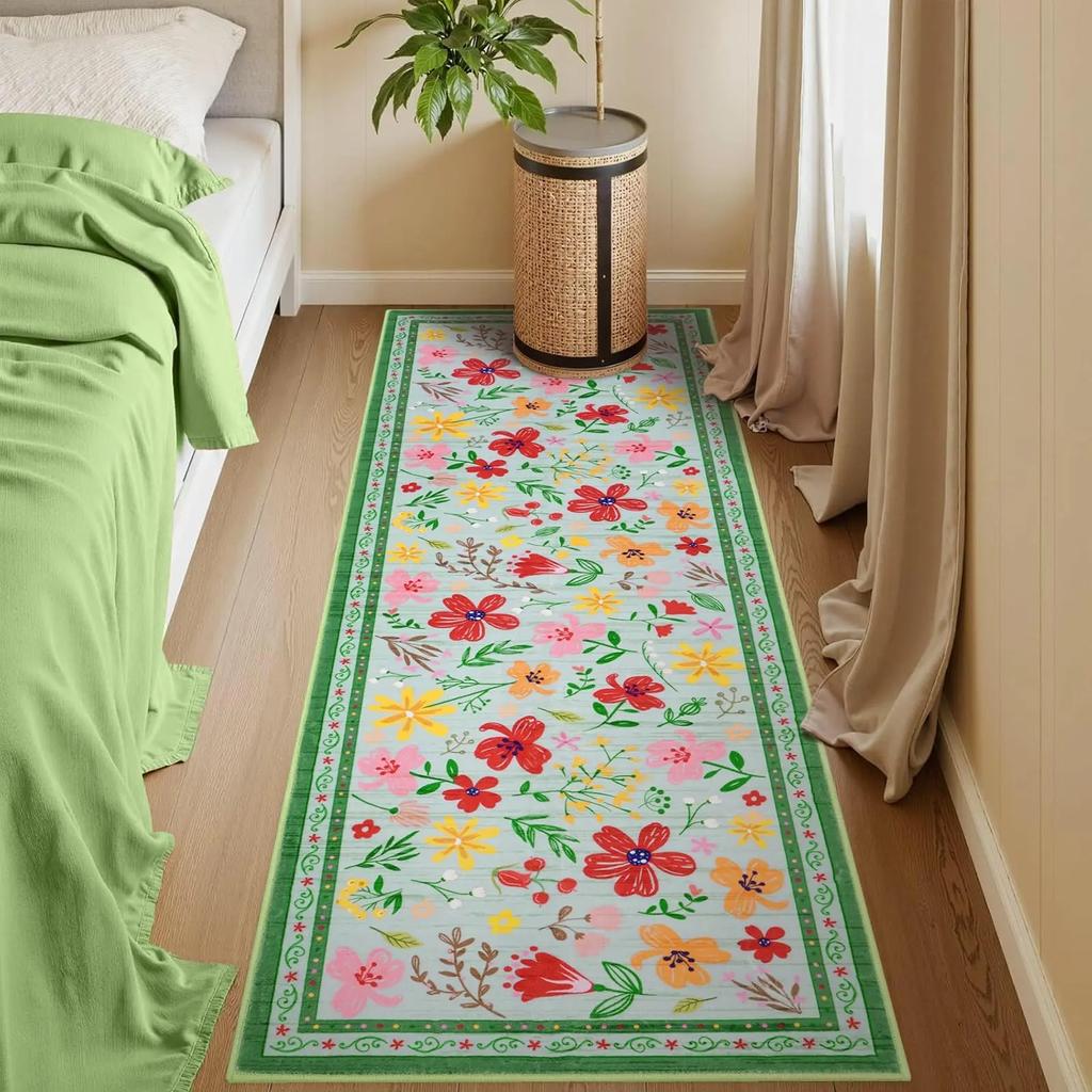 Pink Vintage Floral Living Room Carpet Washable Bohemian Area Rug Non Slip Kitchen Lovely Plant Interior Decor Carpet Nursery