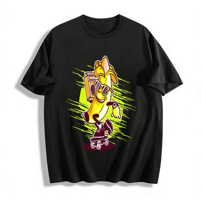 Cool Retro Skateboarding Banana Print Tee Street Style Music Themed Top Pure Cotton T-shirt