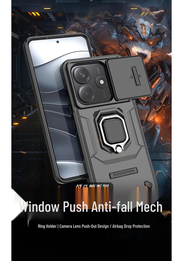 Battle Bear Case for Xiaomi Redmi Note 15 Pro, Redmi Note 14, and Note 13 with Push-Window and Bracket Feature.