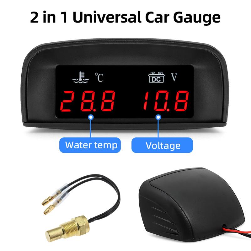 LCD Digital Car Truck 2 In 1 Water Temp + Voltmeter Gauge +10MM Coolant Temperature Sensor For 12V/24V Vehicle Car Gauges Meter