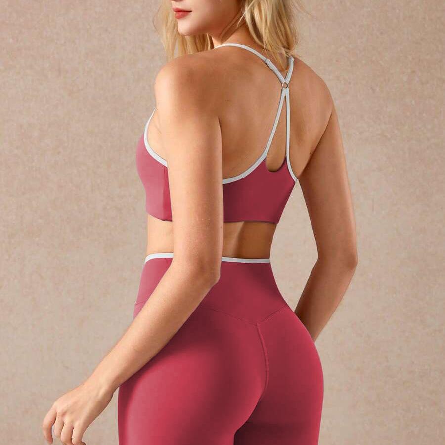 Contrasting colors, sexy back, sports underwear, yoga suit, fitness shorts, Pilates yoga suit, two-piece set for women