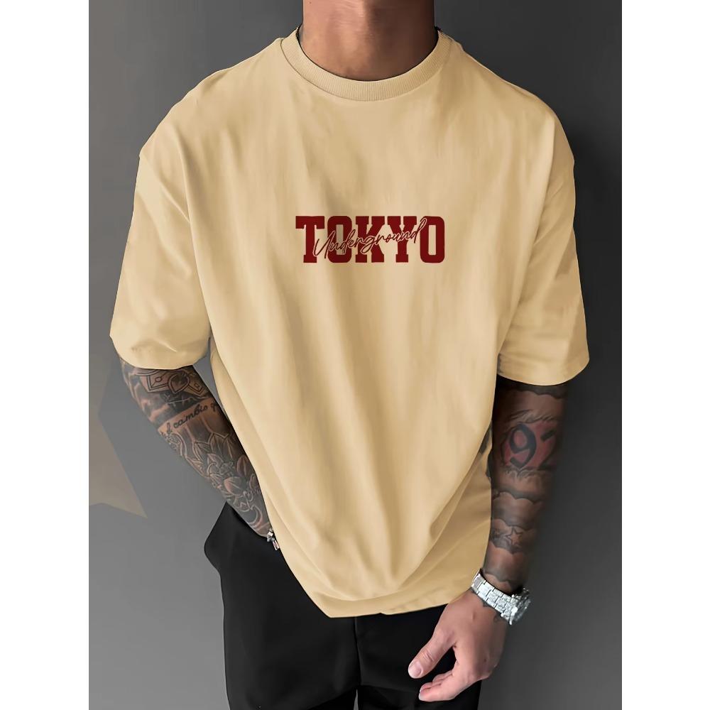 Men's Summer 100%  Fashionable Casual Loose Large Size Japanese Tokyo Pattern Printed Round Neck Short Sleeve T-shirt Top