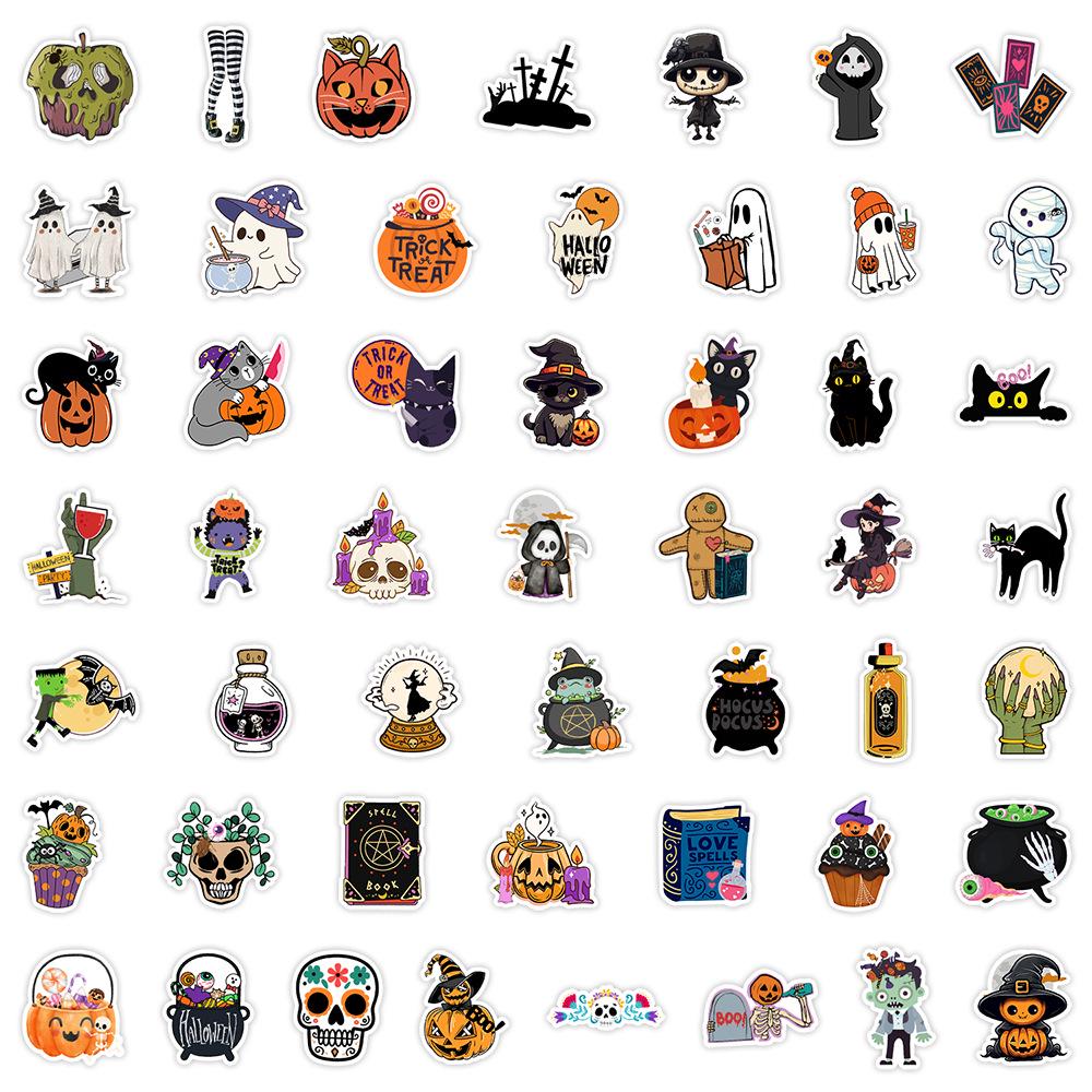 50pcs Halloween Cartoon Graffiti Waterproof Stickers for Water Bottles & Computers