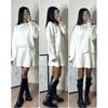 Einfarbiges, lässiges Set im College-Stil für Damen im Frühling und Herbst, gestricktes Langarm-Sweatshirt + kurzer Rock, zweiteiliges Set