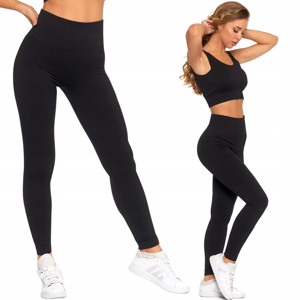 Women's Sports Leggings Fitted Ribbed High Waist MORAJ S/M BLACK