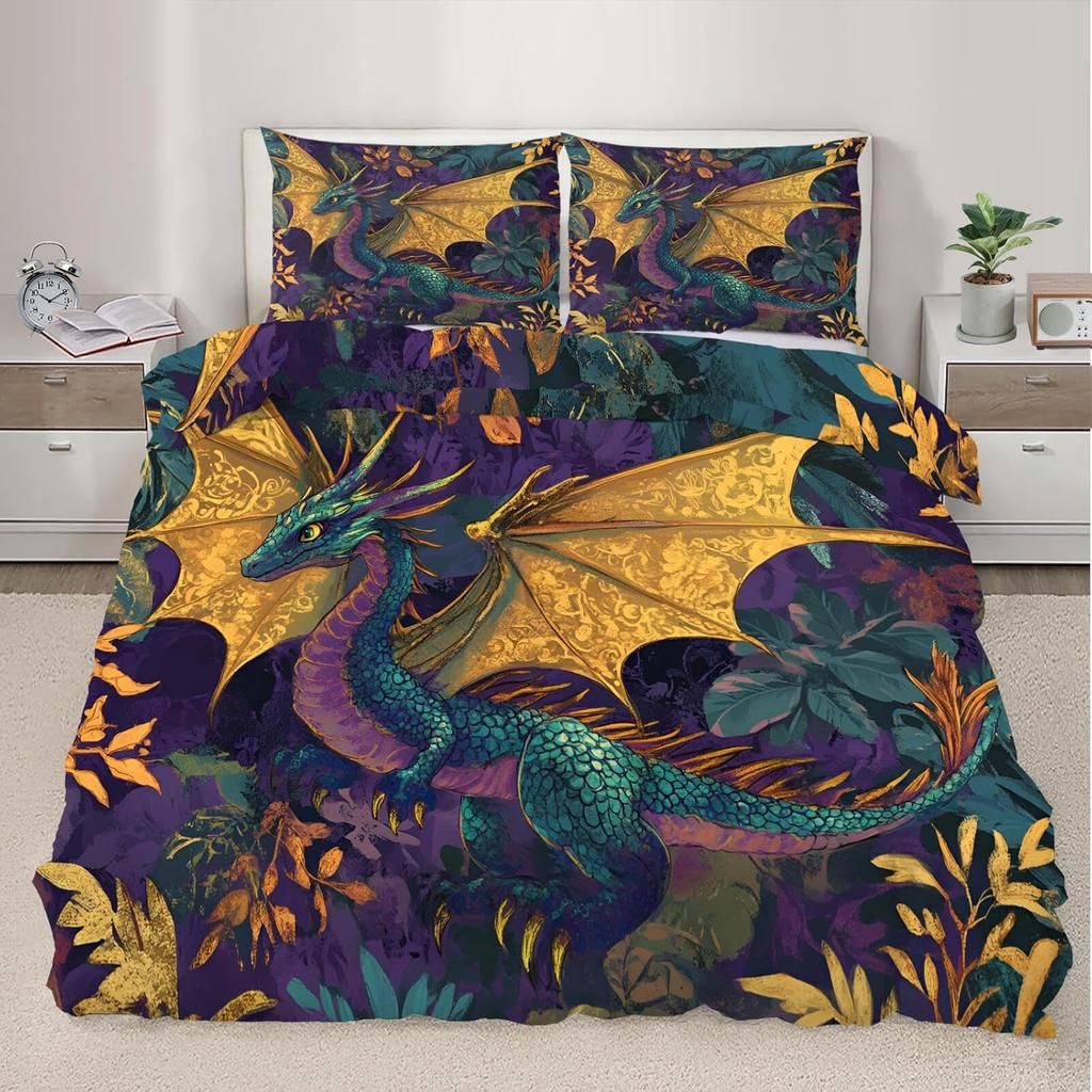 Chinese Dragon Duvet Cover Set,Fantasy Bedding Set 2-Piece Soft Bedding With Pillowcase,Vibrant Bedroom Decor For Adult Children
