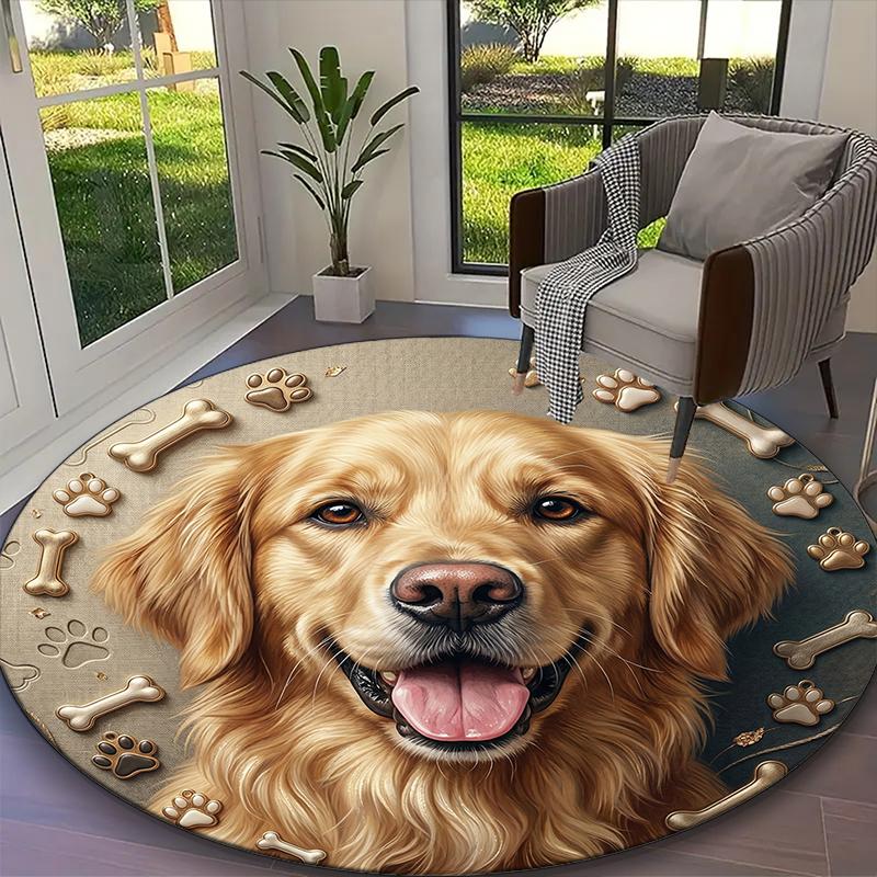 1pc Office Carpet, Kawaii Dog Chair Rug, Living Room Printed Round Rug, Home Chair Floor Mat