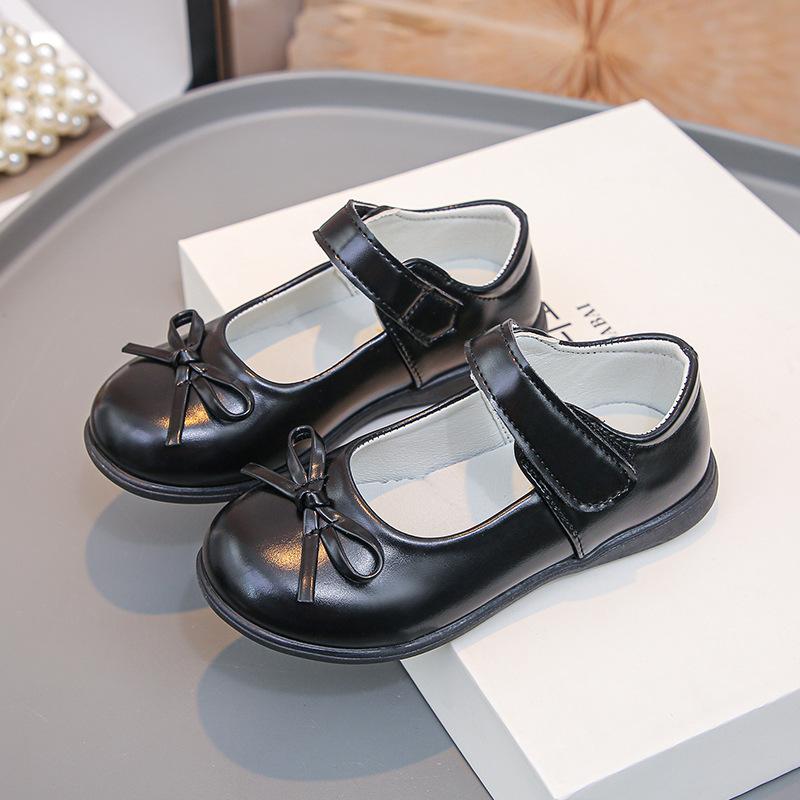 

Girls Leather Shoes Black Simple Bows Students School Shoes Non-slip Soft Sole 2025 Fashion Children Performance Shoes Hook&loop 26