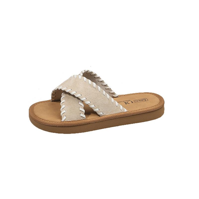 Slippers 2025 summer new flat-bottomed cross-word slippers women's casual fashion versatile outer lazy pedal