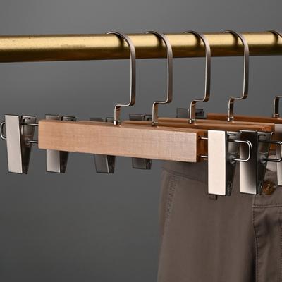 Nature  Solid Wood Deluxe Wooden Pants Hangers Bottom Hanger Jeans Hanger Skirt Hanger with 2-Adjustable Clips Anti-Rust Hook