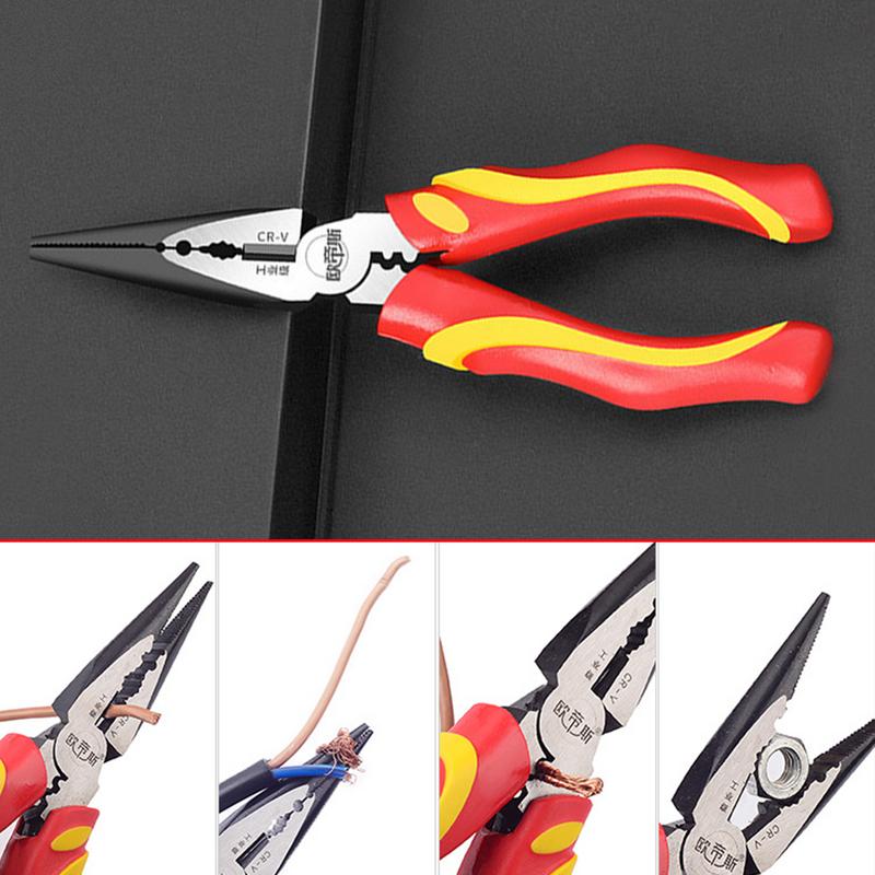 Multifunctional Steel Pliers 6/8 Inches Needle Nose Long Nose Pliers Wire Cutter Clamping Stripping Manual Tools For Electrician