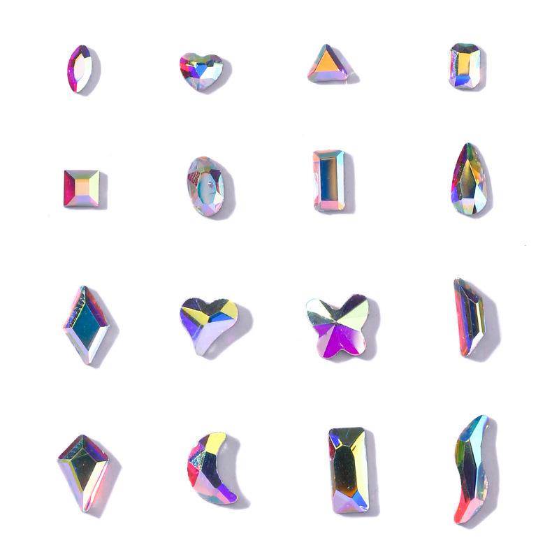 Pietre Nail Art: Diamante de sticlă AB irizate, Accente colorate cu fund plat pentru manichiuri