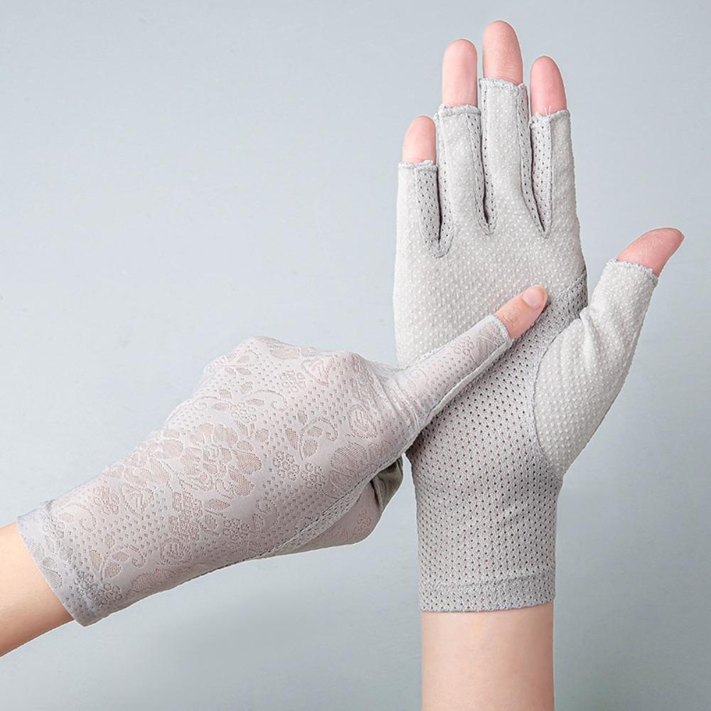 

New Non-slip Sunscreen Gloves Breathable Half Finger Ice Silk Gloves UV Elasticity Cycling Gloves Summer сірий