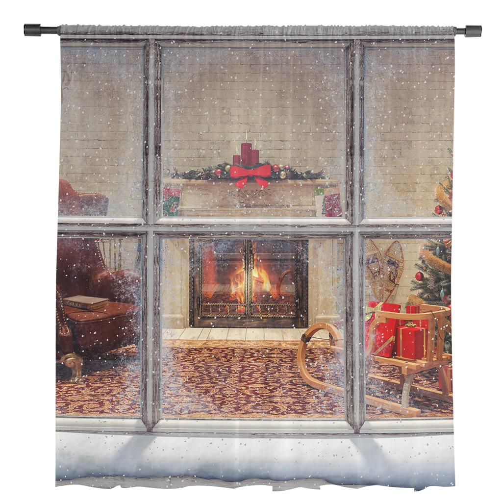 Weihnachtsfenster Geschenkbox Kamin Modern Tüll Vorhänge Für Wohnzimmer Schlafzimmer Zuhause Küche Fenster Transparente Vorhänge