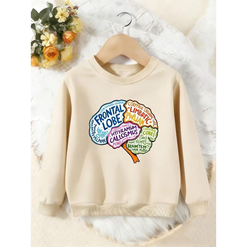 Unisex Kids Crewneck Sweatshirt, Colorful Brain Anatomy Frontal Lobe Print Pullover, Boys Girls Science Casual Sweatshirt For Kids Over 4 Years Old